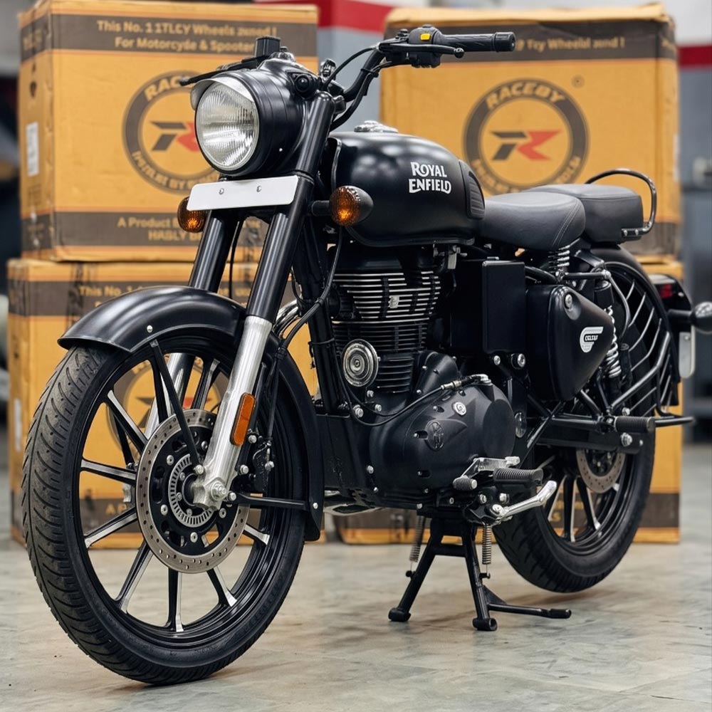 Kingway Raceby 13 Spokes Harley 883 Design Alloy Wheel Set For Royal Enfield Classic Single Disc And Standard 500cc (Front 19” Disc & Rear Drum 18")