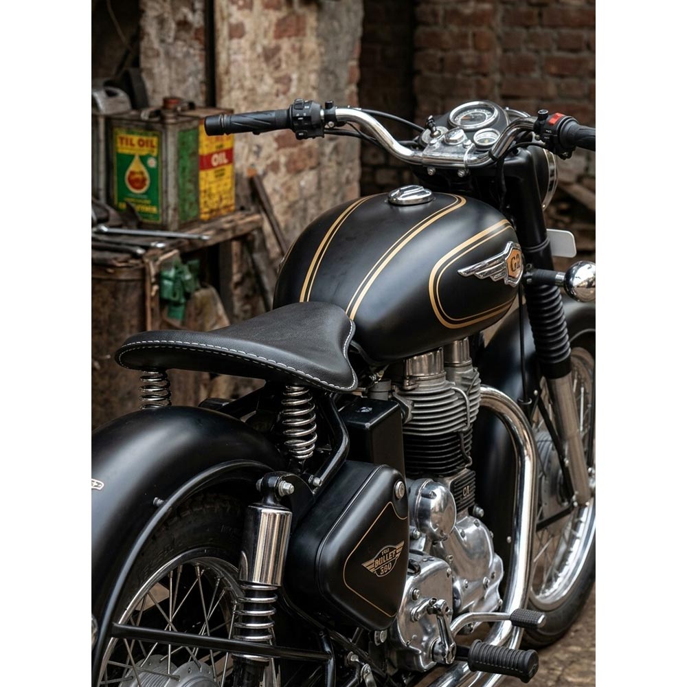 Royal Enfield Vintage G2 1962 Old Model Bullet 350 Kabir Singh Style Front Solo Black Seat With Spring (Arjun Ready Seat) For Classic Electra Standard