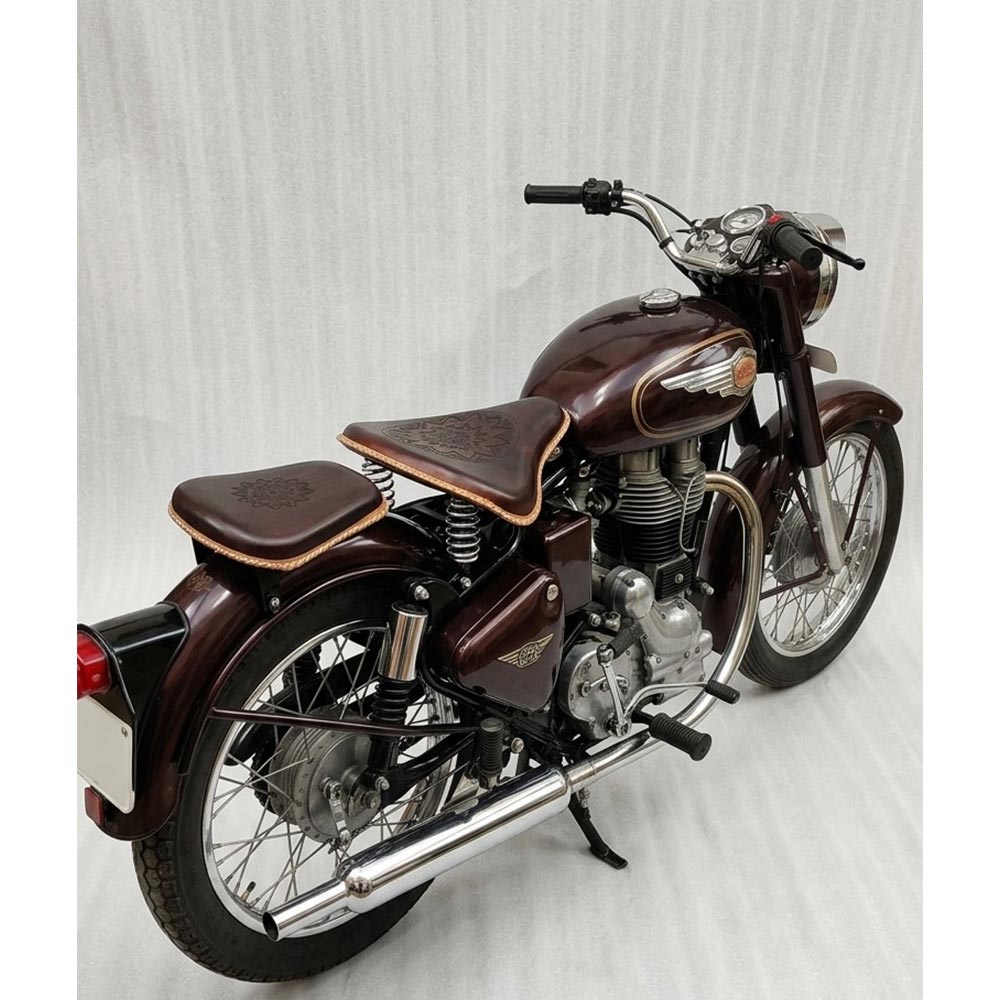 Royal Enfield Vintage G2 1962 Old Model Bullet 350 Kabir Singh Style Dark Burgundy Brown Leather Engraved Embossed Seat (Arjun Ready Seat) For Classic Electra Standard Reborn Classic