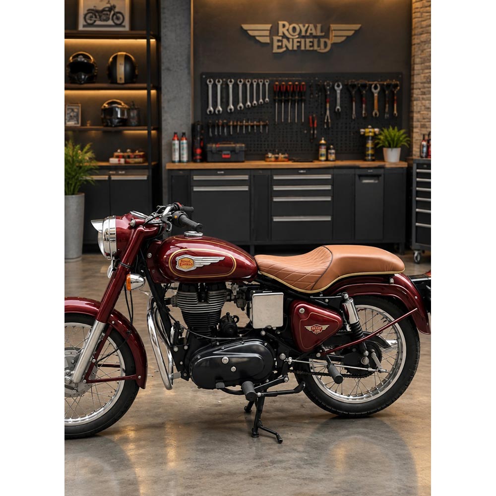 Royal Enfield Vintage Custom Tan Brown Seat With Brass Plastic Golden Beading  For Classic Electra Standard Vintage G2 1962 Old Model Bullet 350  Harley Style