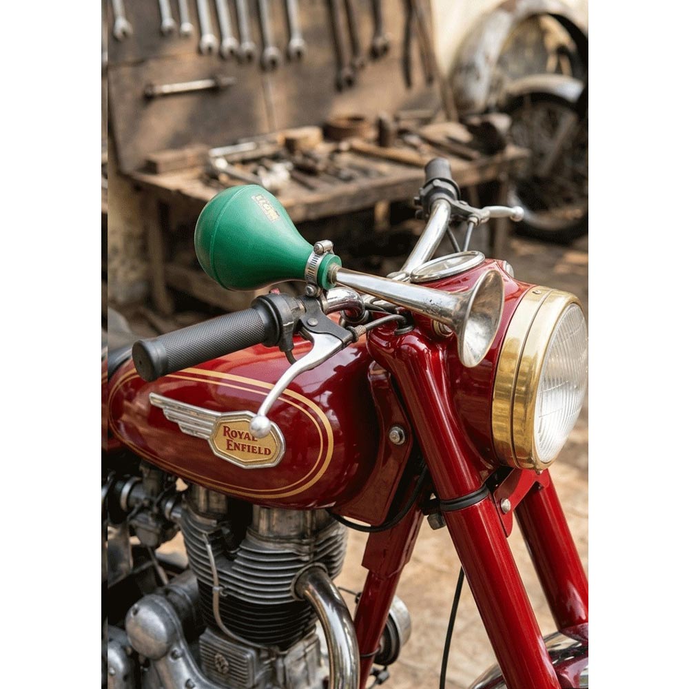 Vintage 1962 Old Model Bullet 350 G2-style Chrome Trumpet Bulb Horn (Bhopu Horn) For Royal Enfield Classic, Bullet, Electra & Standard