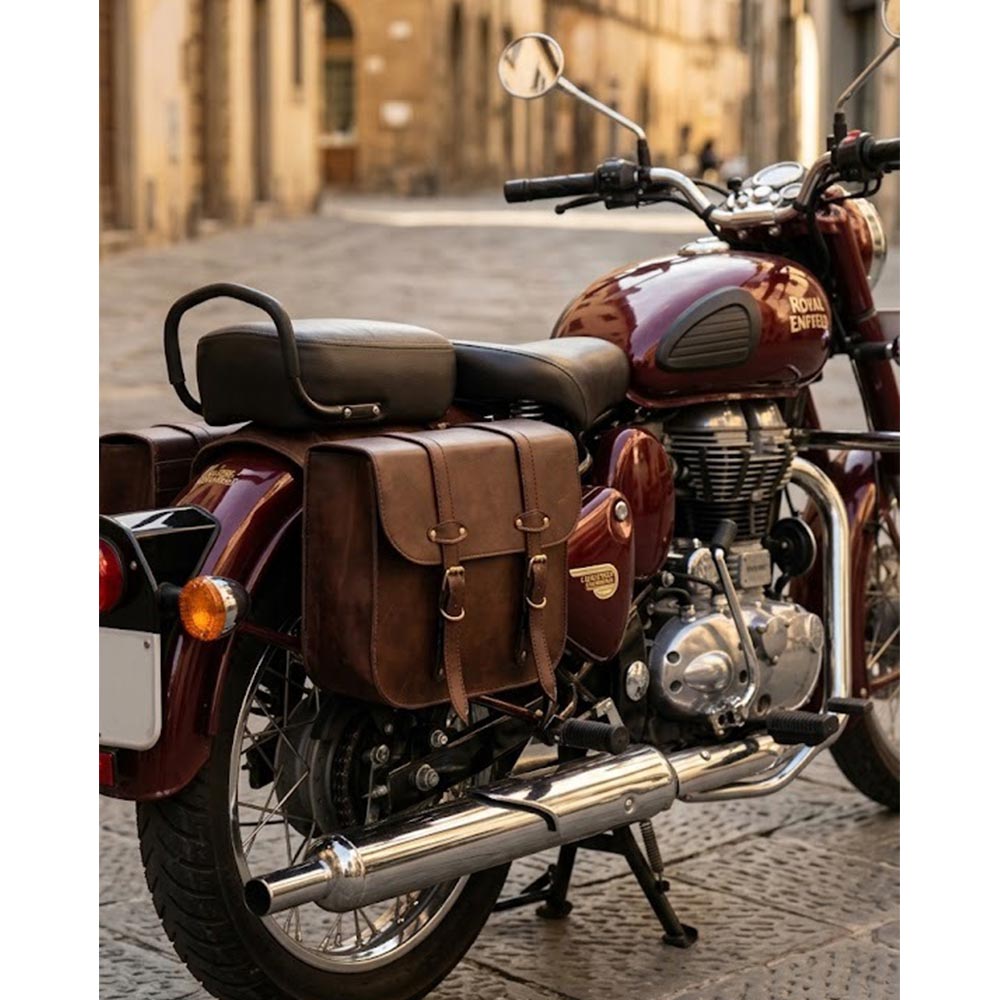 Harley-style Brown Saddle Bag For Royal Enfield Classic Electra Standard, Meteor 350, Hunter 350, Reborn Classic Battalion Standard, Thundrbird , Vintage G2 1962 Bullet 350