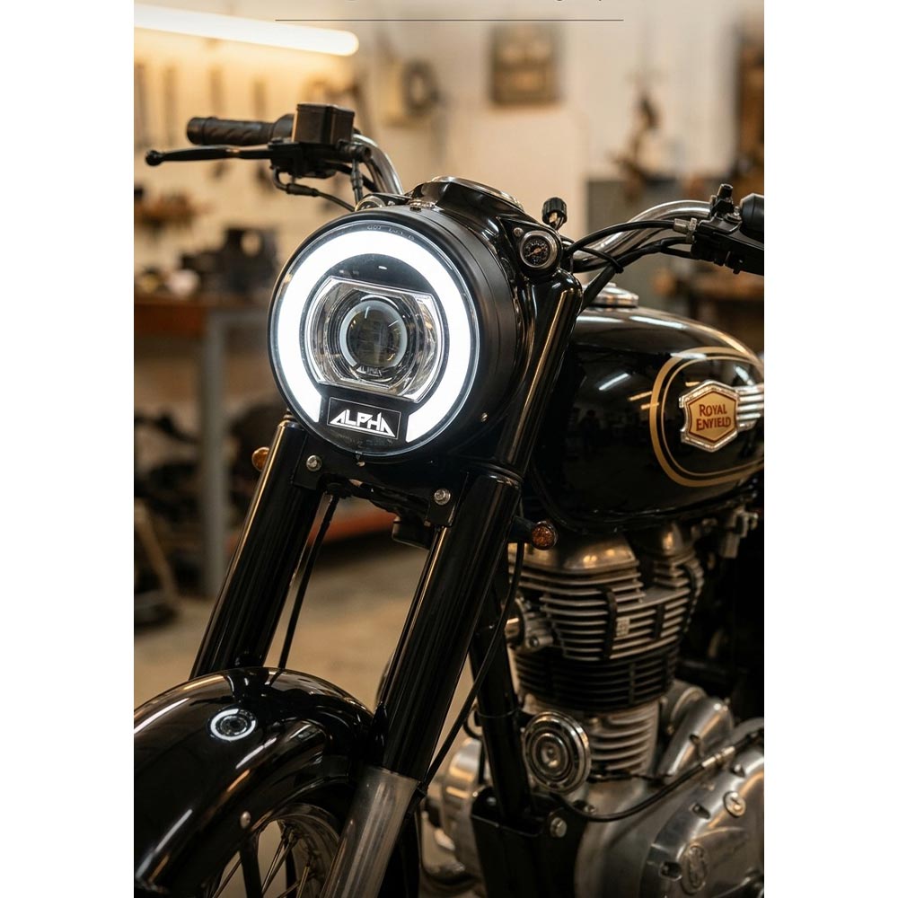 Hjg C-325 Alpha 7 Inch Headlight Assembly 128w Projector Ultra Wide Halo Ring For Classic Electra Standard
