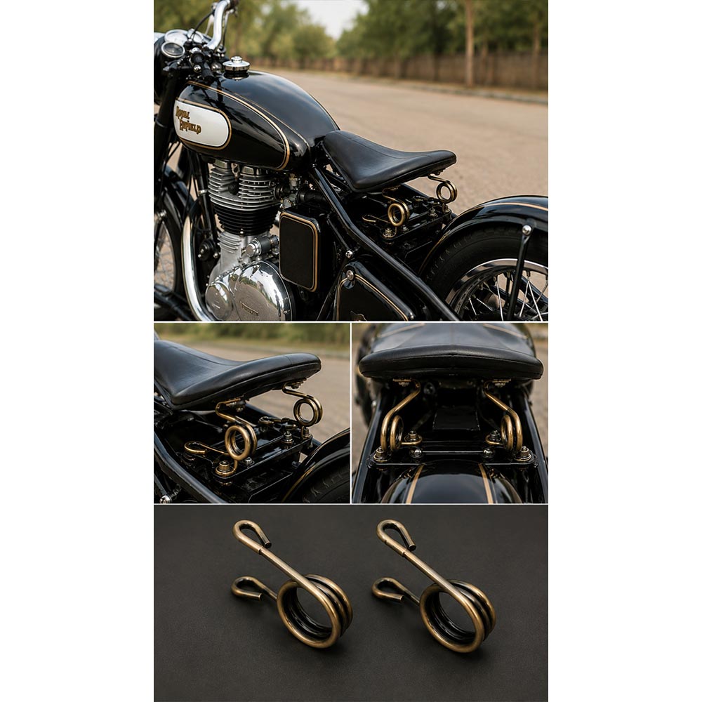 Solo Front Seat Spring 3" Scissor Style Antique Brass-coated For Royal Enfield Vintage G2 1962 Old Model Bullet 350 (Kabir Singh Arjun Ready Front Seat) Harley Chopper Bobber