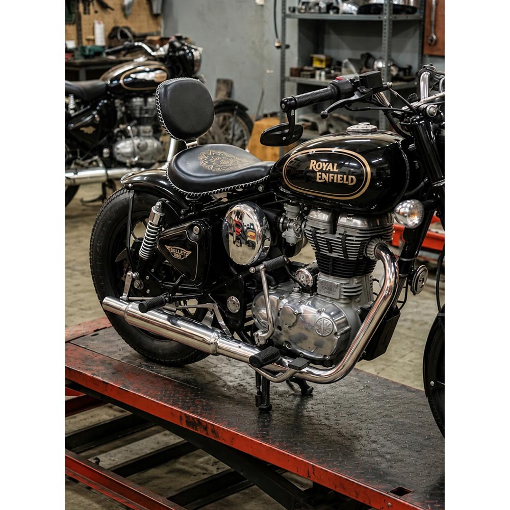 Royal Enfield Harley-style Vintage G2 1962 Old Model Bullet 350 Kabir Singh Style Black Leather Engraved Embossed Front Solo Seat With Backrest (Arjun Ready Seat) For Classic Electra Standard