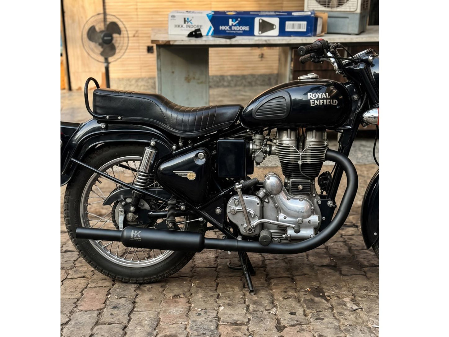 Hk-indore Company Punjab Free-flow Loud Sound Black Silencer Exhaust  & C-type Black Bend Pipe For Royal Enfield Bs-3, Bs-4, Bs-6, Classic Electra & Standard