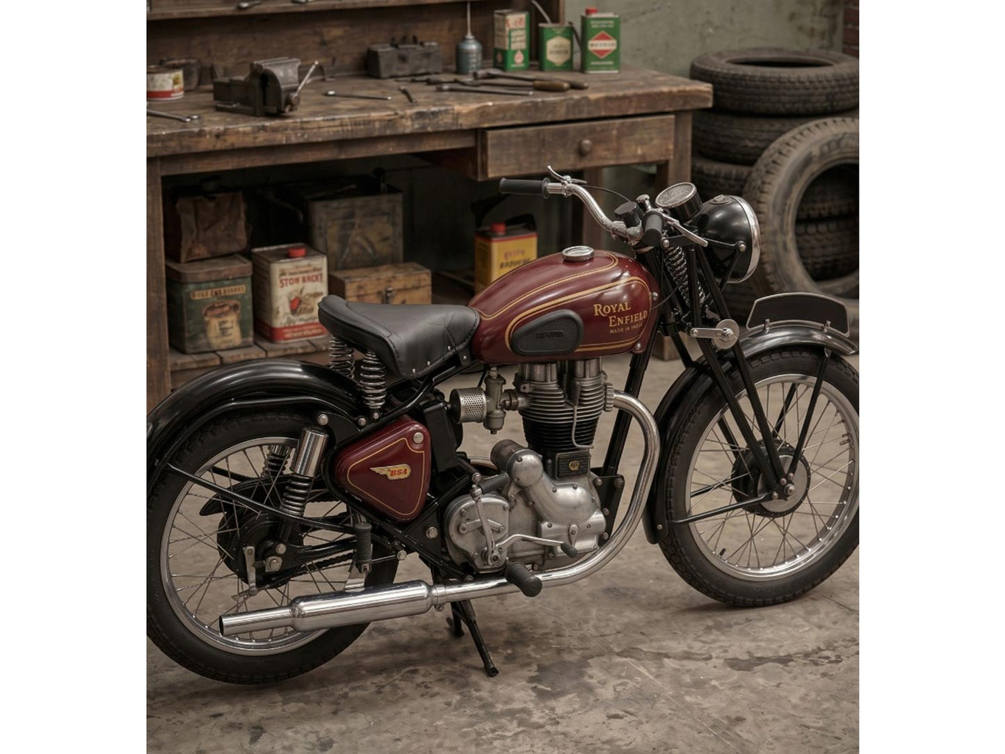 Royal Enfield / Bsa Vintage G2 1962 Old Model Bullet 350 Front Seat With Leather Cover And Spring For Standard & Electra (Arjun Reddy / Kabir Singh Seat)