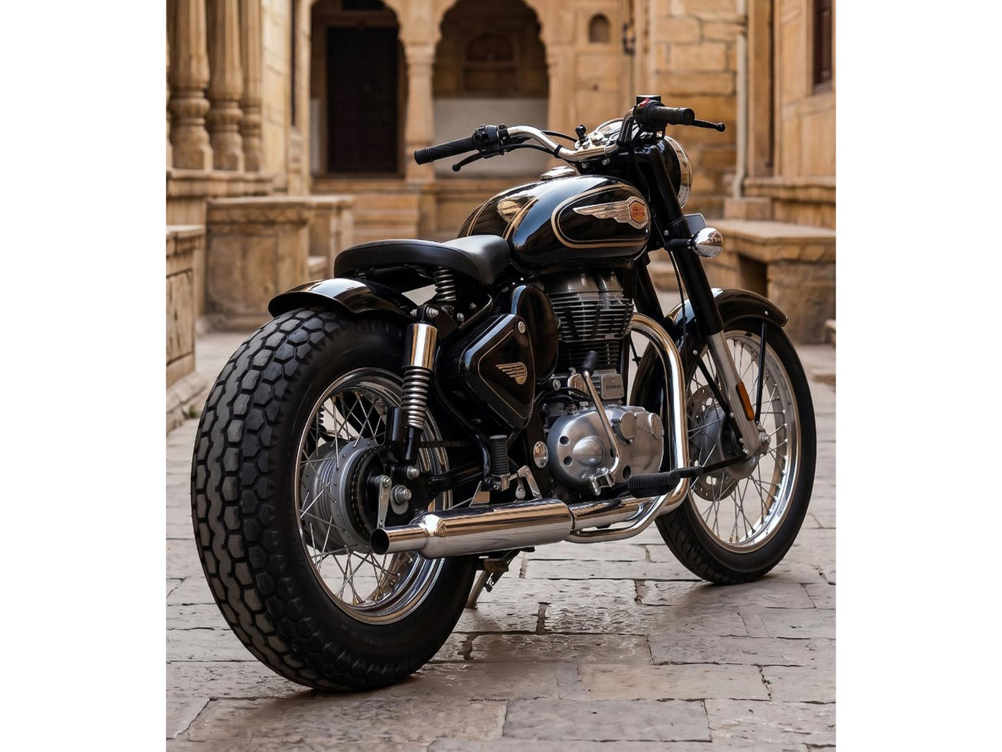 Rear 16" Chrome Wheel Rims 5" Wide In Mild Steel (Iron) For Broad Tyre And Balloon Bobber Tyres, For Royal Enfield Classic Electra Standard Reborn Classic Battalion Standard, Interceptor & Continental, Gt650
