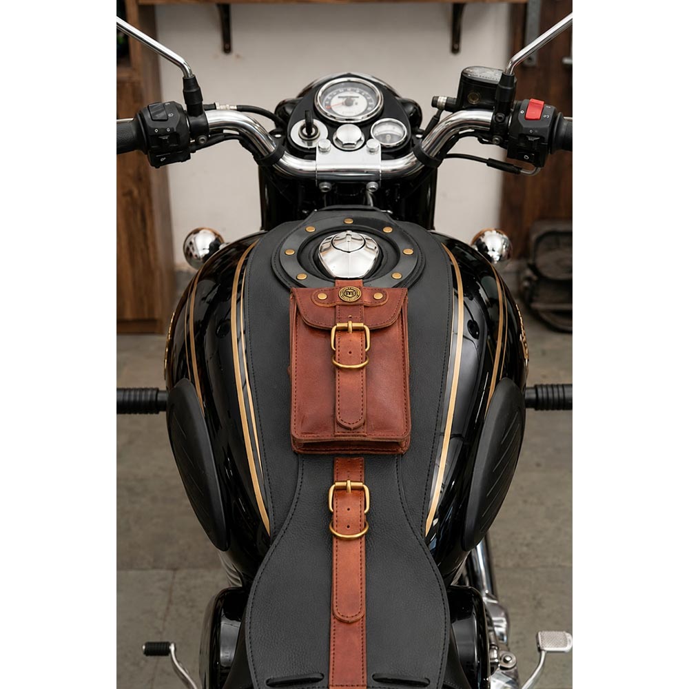 Tank Tidy Tank Cover Strap With Bag Pouch Compatible With Royal Enfield All Models: Classic Electra, Standard Gt 650, Meteor 350, Super Meteor 650, Reborn Classic, And Emered Battalion (Not-leather)