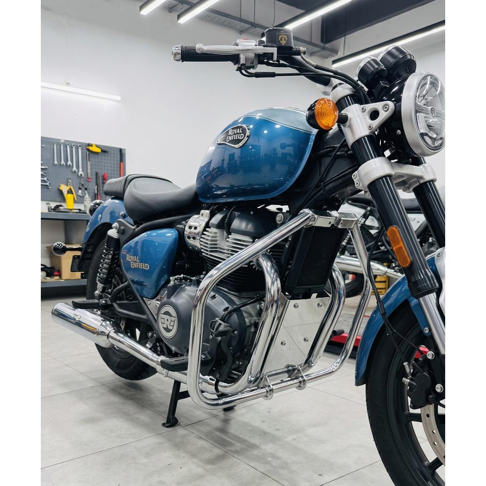Super Meteor 650 Crash Guard In Chrome Can Attach To The Lower Fairing Of A Harley-davidson-style