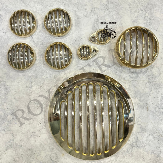 ROYAL ENFIELD Reborn classic brass grill / jali set for head light / parking light / indicator /tail light.