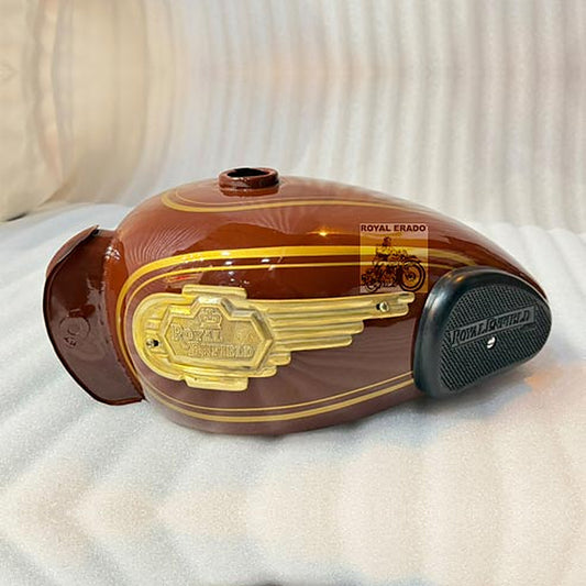 Royal Enfield Brown Kabir Singh Style Vintage G2 1962 Model Tank With Brass Monogram & Knee Pad For Royal Enfield  Electra Standard