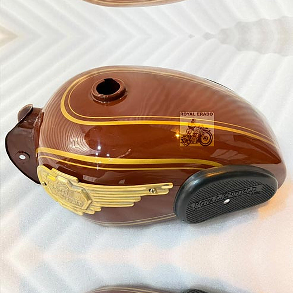 Royal Enfield Brown Kabir Singh Style Vintage G2 1962 Model Tank With Brass Monogram & Knee Pad For Royal Enfield  Electra Standard