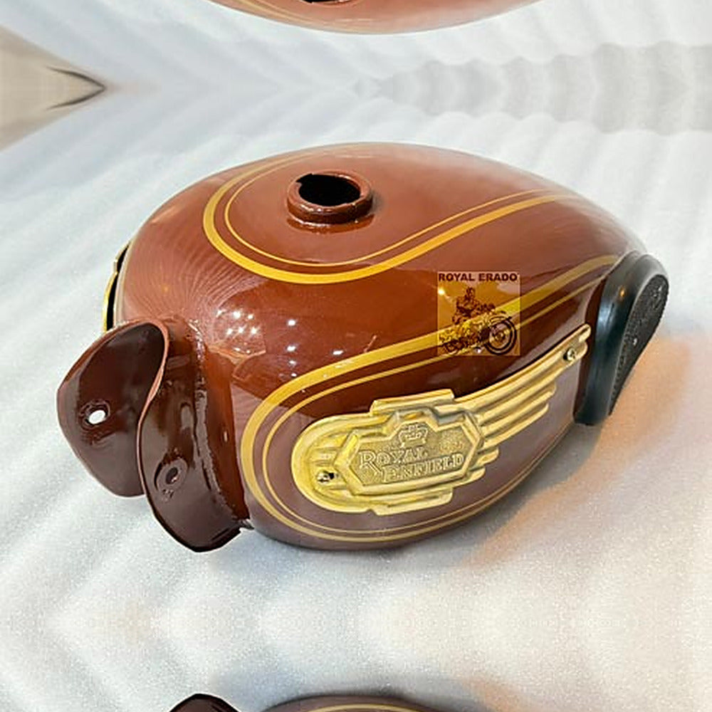 Royal Enfield Brown Kabir Singh Style Vintage G2 1962 Model Tank With Brass Monogram & Knee Pad For Royal Enfield  Electra Standard